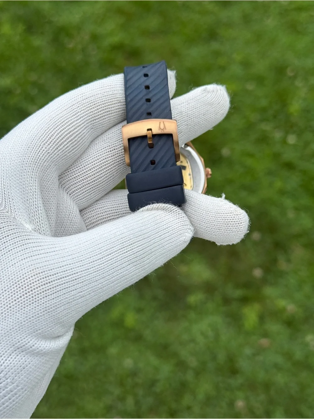 Bulova CURV Marc Anthony Diamond Blue Dial Blue Rubber Strap Watch 40.6mm unisex